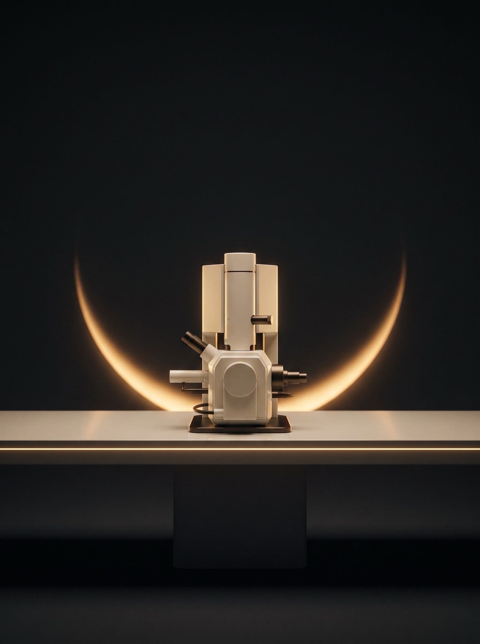 A precision instrument at The GREAT Labs, lit by a single gold meridian